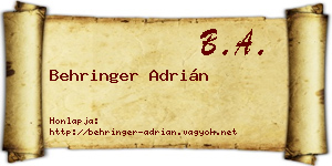 Behringer Adrián névjegykártya